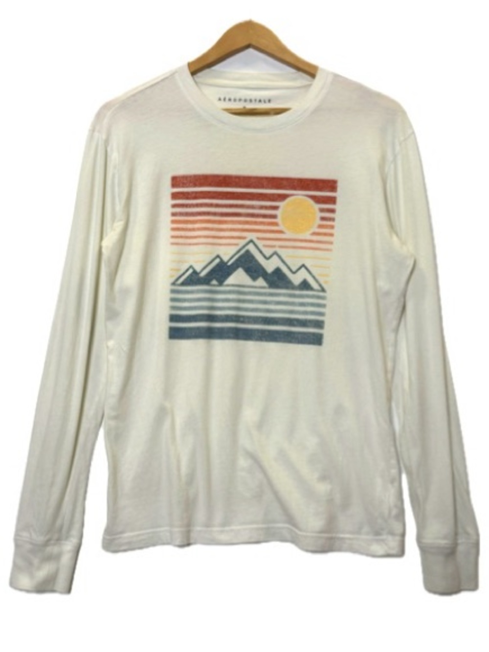 Aeropostale Mountain Sun Stripes Graphic Tee Womens Size Small Long Sleeve Crew